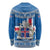 Iceland Flag Long Sleeve Shirt with Icelandic Crest and Traditional Nordic Knit Pattern Design