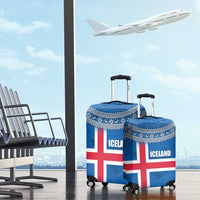 Iceland Flag Luggage Cover with Icelandic Crest and Traditional Nordic Knit Pattern Design