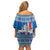 Iceland Flag Off Shoulder Short Dress with Icelandic Crest and Traditional Nordic Knit Pattern Design
