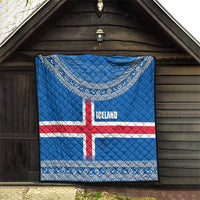 Iceland Flag Quilt with Icelandic Crest and Traditional Nordic Knit Pattern Design