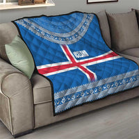 Iceland Flag Quilt with Icelandic Crest and Traditional Nordic Knit Pattern Design