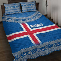 Iceland Flag Quilt Bed Set with Icelandic Crest and Traditional Nordic Knit Pattern Design