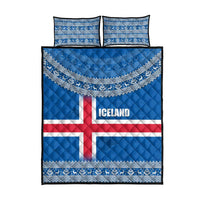 Iceland Flag Quilt Bed Set with Icelandic Crest and Traditional Nordic Knit Pattern Design