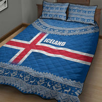 Iceland Flag Quilt Bed Set with Icelandic Crest and Traditional Nordic Knit Pattern Design
