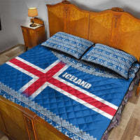 Iceland Flag Quilt Bed Set with Icelandic Crest and Traditional Nordic Knit Pattern Design