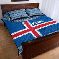 Iceland Flag Quilt Bed Set with Icelandic Crest and Traditional Nordic Knit Pattern Design