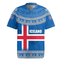 Iceland Flag Rugby Jersey with Icelandic Crest and Traditional Nordic Knit Pattern Design