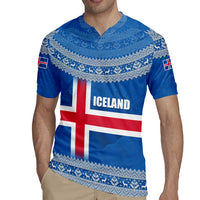 Iceland Flag Rugby Jersey with Icelandic Crest and Traditional Nordic Knit Pattern Design