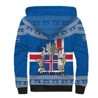Iceland Flag Sherpa Hoodie with Icelandic Crest and Traditional Nordic Knit Pattern Design