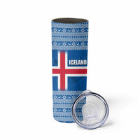 Iceland Flag Skinny Tumbler with Icelandic Crest and Traditional Nordic Knit Pattern Design
