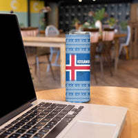 Iceland Flag Skinny Tumbler with Icelandic Crest and Traditional Nordic Knit Pattern Design