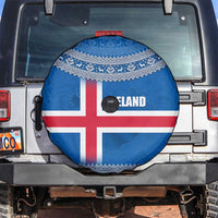 Iceland Flag Spare Tire Cover with Icelandic Crest and Traditional Nordic Knit Pattern Design