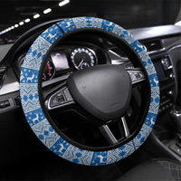 Iceland Flag Steering Wheel Cover with Icelandic Crest and Traditional Nordic Knit Pattern Design