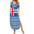 Iceland Flag Summer Maxi Dress with Icelandic Crest and Traditional Nordic Knit Pattern Design