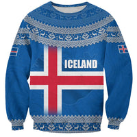 Iceland Flag Sweatshirt with Icelandic Crest and Traditional Nordic Knit Pattern Design