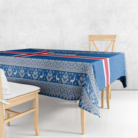 Iceland Flag Tablecloth with Icelandic Crest and Traditional Nordic Knit Pattern Design