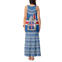 Iceland Flag Tank Maxi Dress with Icelandic Crest and Traditional Nordic Knit Pattern Design