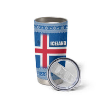 Iceland Flag Tumbler Cup with Icelandic Crest and Traditional Nordic Knit Pattern Design