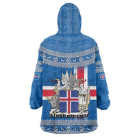 Iceland Flag Wearable Blanket Hoodie with Icelandic Crest and Traditional Nordic Knit Pattern Design