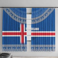 Iceland Flag Window Curtain with Icelandic Crest and Traditional Nordic Knit Pattern Design