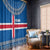 Iceland Flag Window Curtain with Icelandic Crest and Traditional Nordic Knit Pattern Design