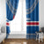 Iceland Flag Window Curtain with Icelandic Crest and Traditional Nordic Knit Pattern Design