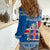 Iceland Flag Women Casual Shirt with Icelandic Crest and Traditional Nordic Knit Pattern Design
