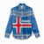 Iceland Flag Women Casual Shirt with Icelandic Crest and Traditional Nordic Knit Pattern Design