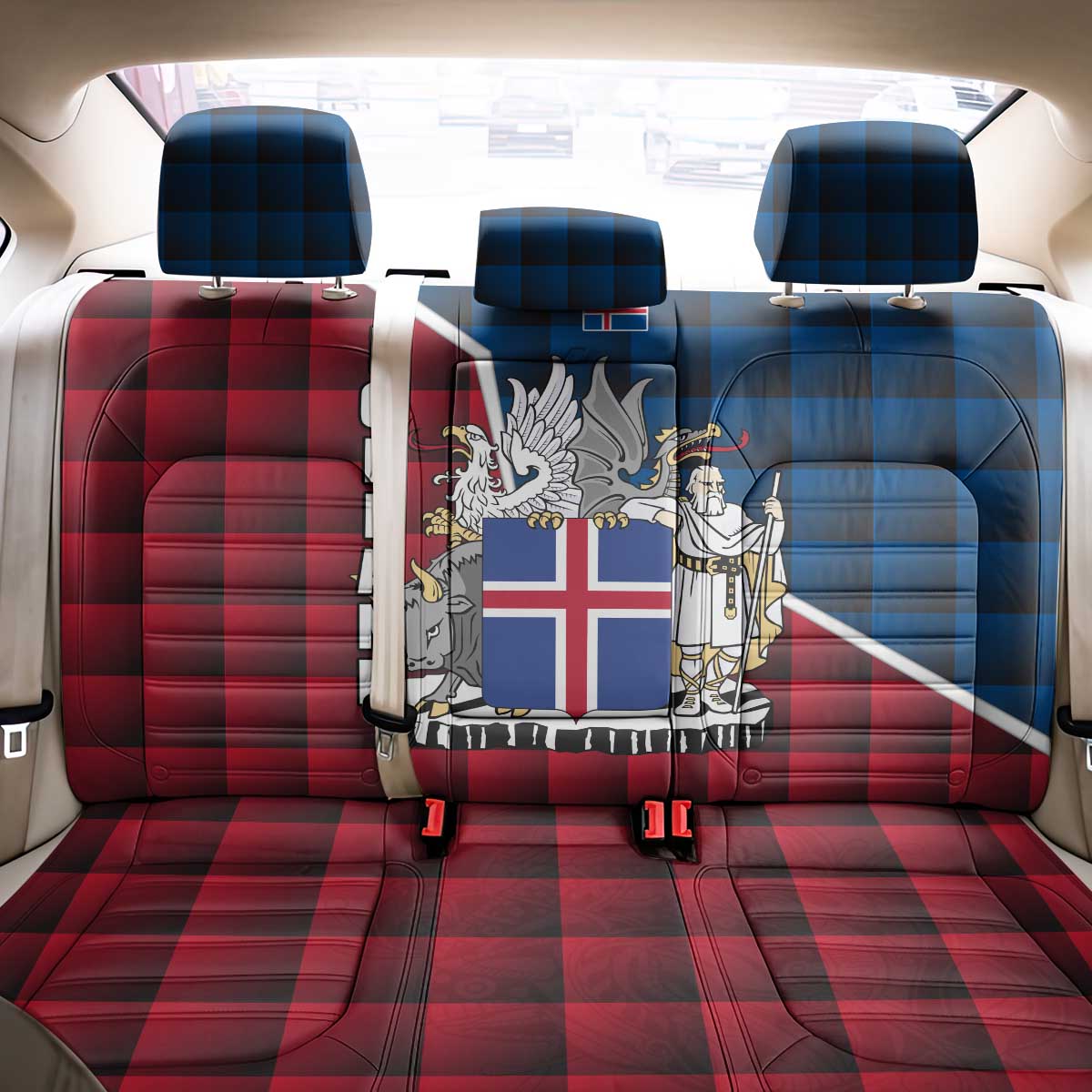 Iceland Crest Back Car Seat Cover with Viking Dragon and Icelandic Flag Plaid Pattern - Wonder Print Shop