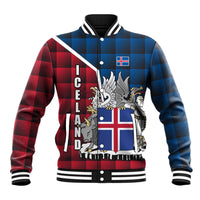 Iceland Crest Baseball Jacket with Viking Dragon and Icelandic Flag Plaid Pattern - Wonder Print Shop