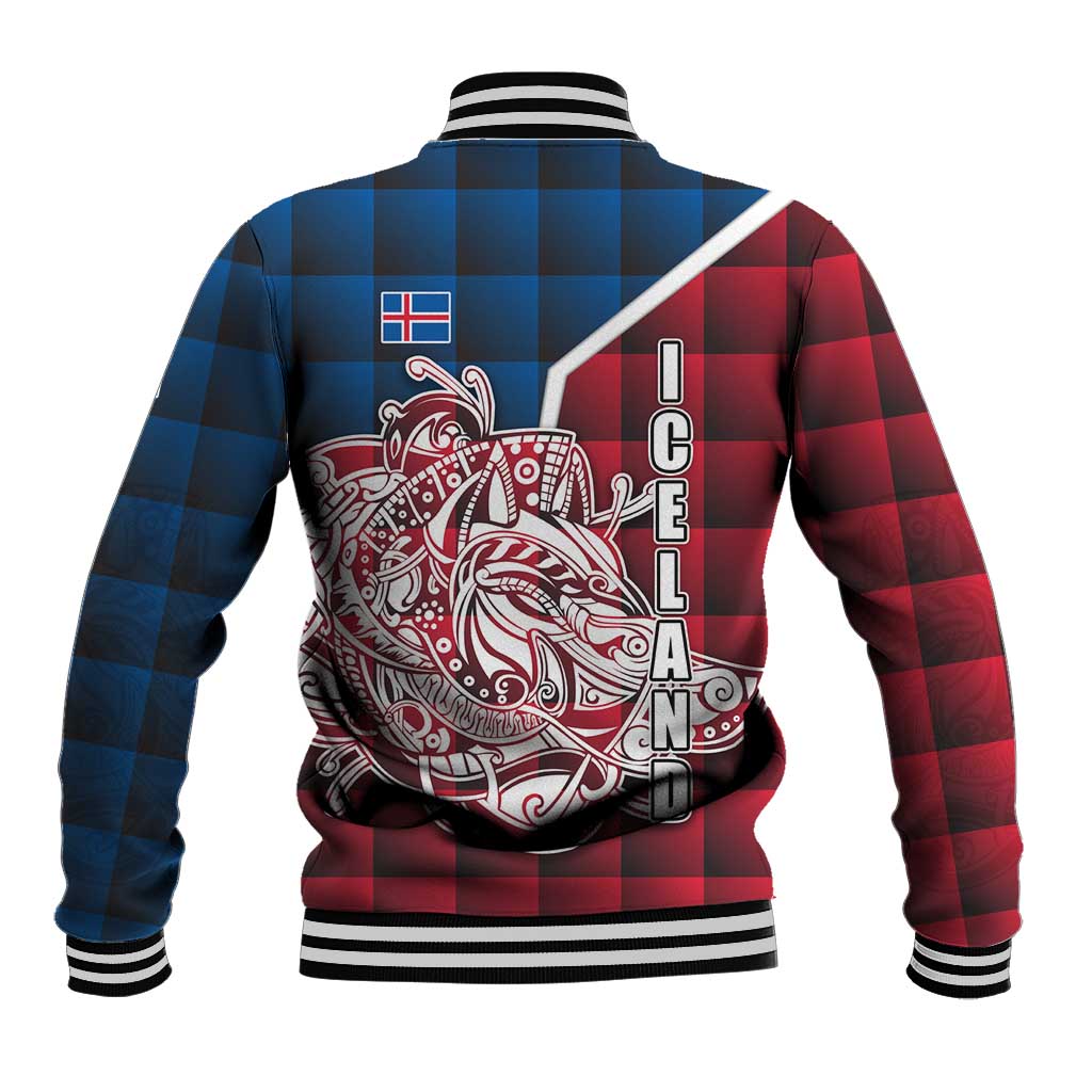 Iceland Crest Baseball Jacket with Viking Dragon and Icelandic Flag Plaid Pattern - Wonder Print Shop