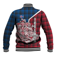 Iceland Crest Baseball Jacket with Viking Dragon and Icelandic Flag Plaid Pattern - Wonder Print Shop