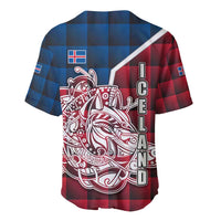 Iceland Crest Baseball Jersey with Viking Dragon and Icelandic Flag Plaid Pattern - Wonder Print Shop