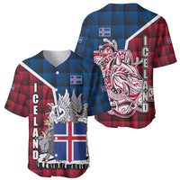 Iceland Crest Baseball Jersey with Viking Dragon and Icelandic Flag Plaid Pattern - Wonder Print Shop
