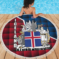Iceland Crest Beach Blanket with Viking Dragon and Icelandic Flag Plaid Pattern - Wonder Print Shop