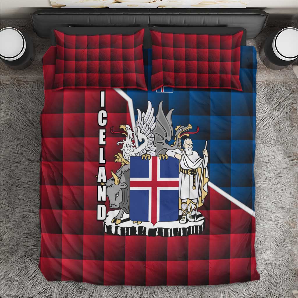 Iceland Crest Bedding Set with Viking Dragon and Icelandic Flag Plaid Pattern - Wonder Print Shop