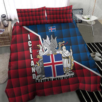 Iceland Crest Bedding Set with Viking Dragon and Icelandic Flag Plaid Pattern - Wonder Print Shop