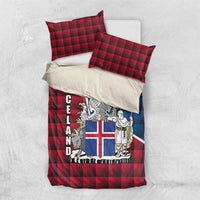 Iceland Crest Bedding Set with Viking Dragon and Icelandic Flag Plaid Pattern - Wonder Print Shop