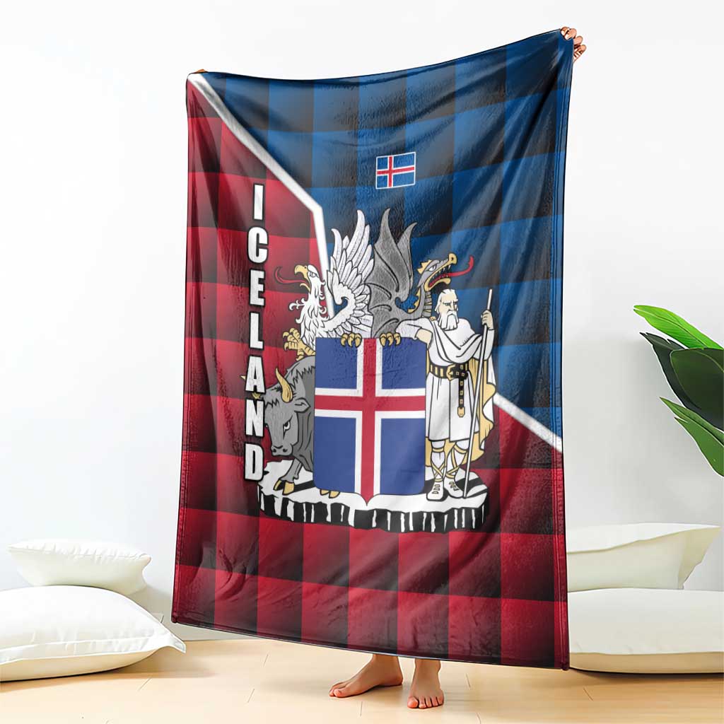 Iceland Crest Blanket with Viking Dragon and Icelandic Flag Plaid Pattern - Wonder Print Shop