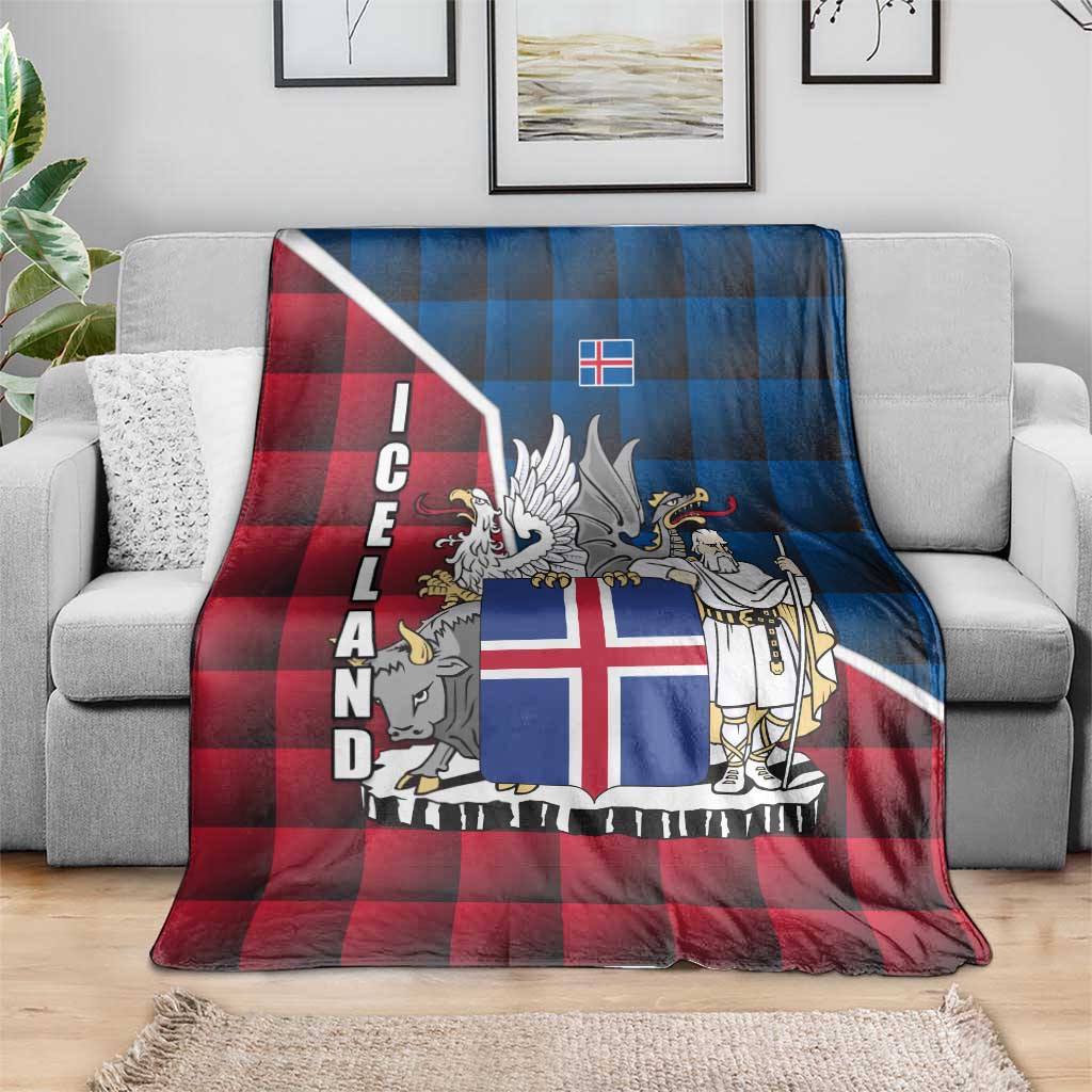 Iceland Crest Blanket with Viking Dragon and Icelandic Flag Plaid Pattern - Wonder Print Shop