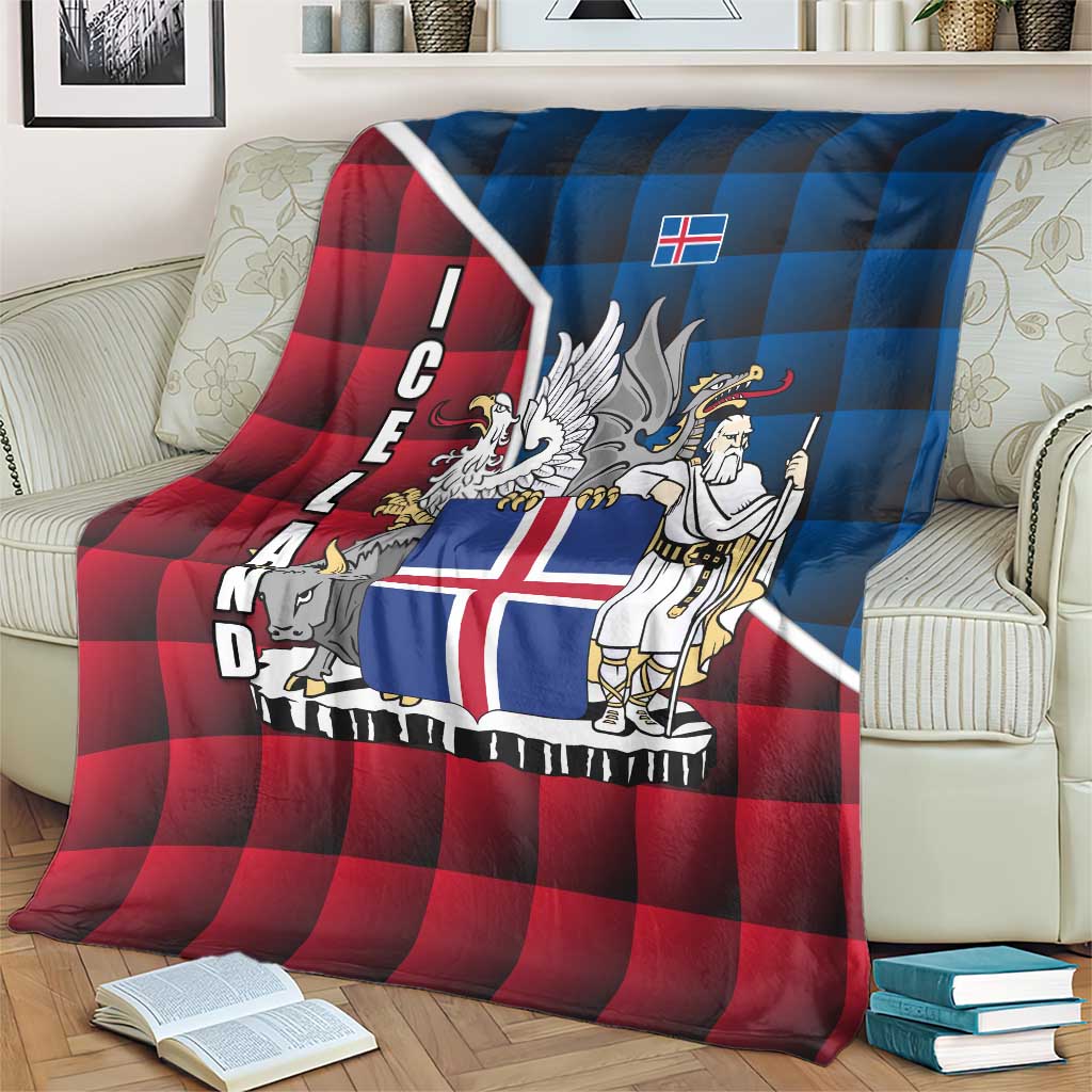 Iceland Crest Blanket with Viking Dragon and Icelandic Flag Plaid Pattern - Wonder Print Shop