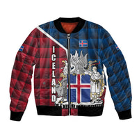 Iceland Crest Bomber Jacket with Viking Dragon and Icelandic Flag Plaid Pattern - Wonder Print Shop