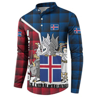 Iceland Crest Button Sweatshirt with Viking Dragon and Icelandic Flag Plaid Pattern - Wonder Print Shop