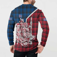 Iceland Crest Button Sweatshirt with Viking Dragon and Icelandic Flag Plaid Pattern - Wonder Print Shop