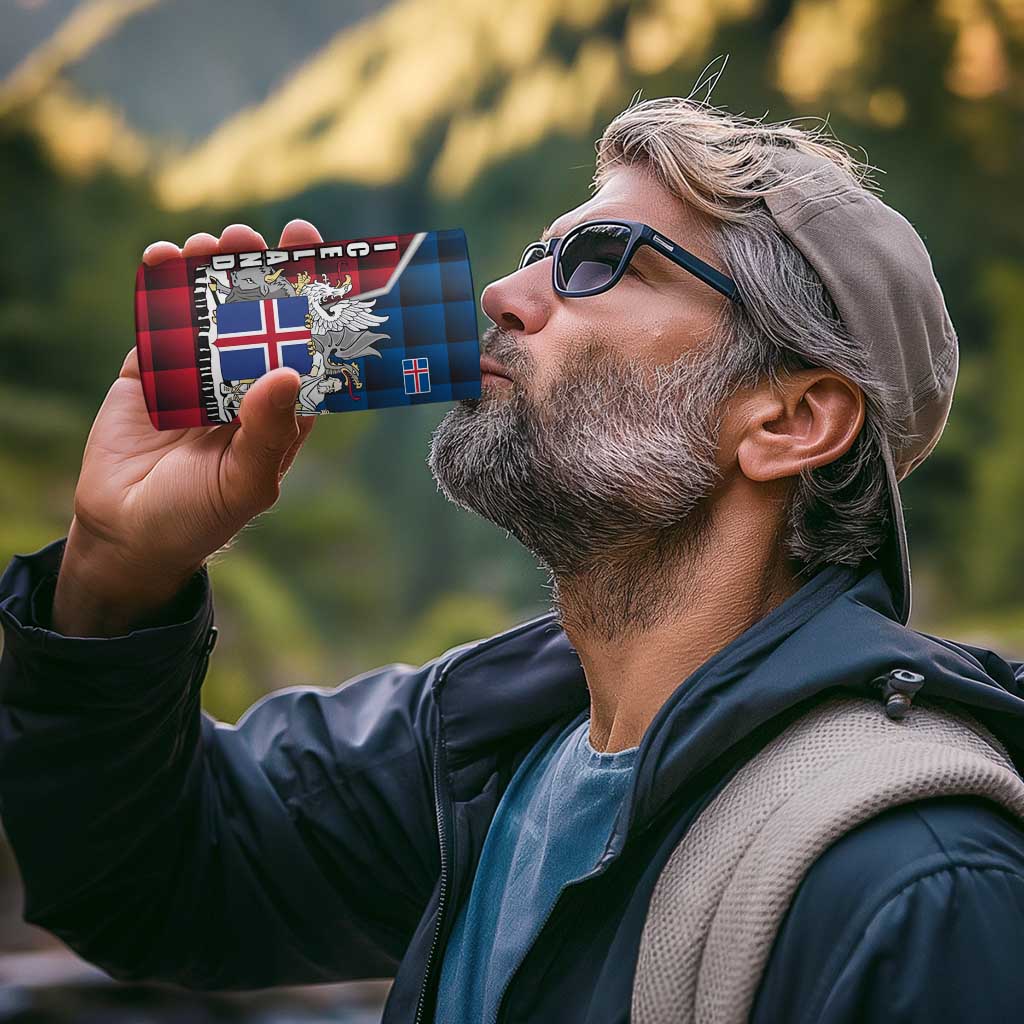 Iceland Crest 4 in 1 Can Cooler Tumbler with Viking Dragon and Icelandic Flag Plaid Pattern - Wonder Print Shop
