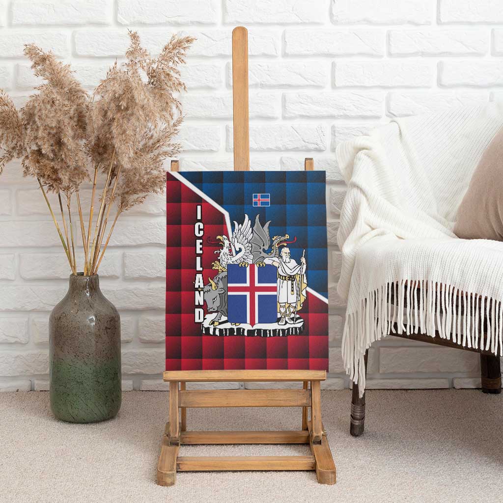 Iceland Crest Canvas Wall Art with Viking Dragon and Icelandic Flag Plaid Pattern - Wonder Print Shop