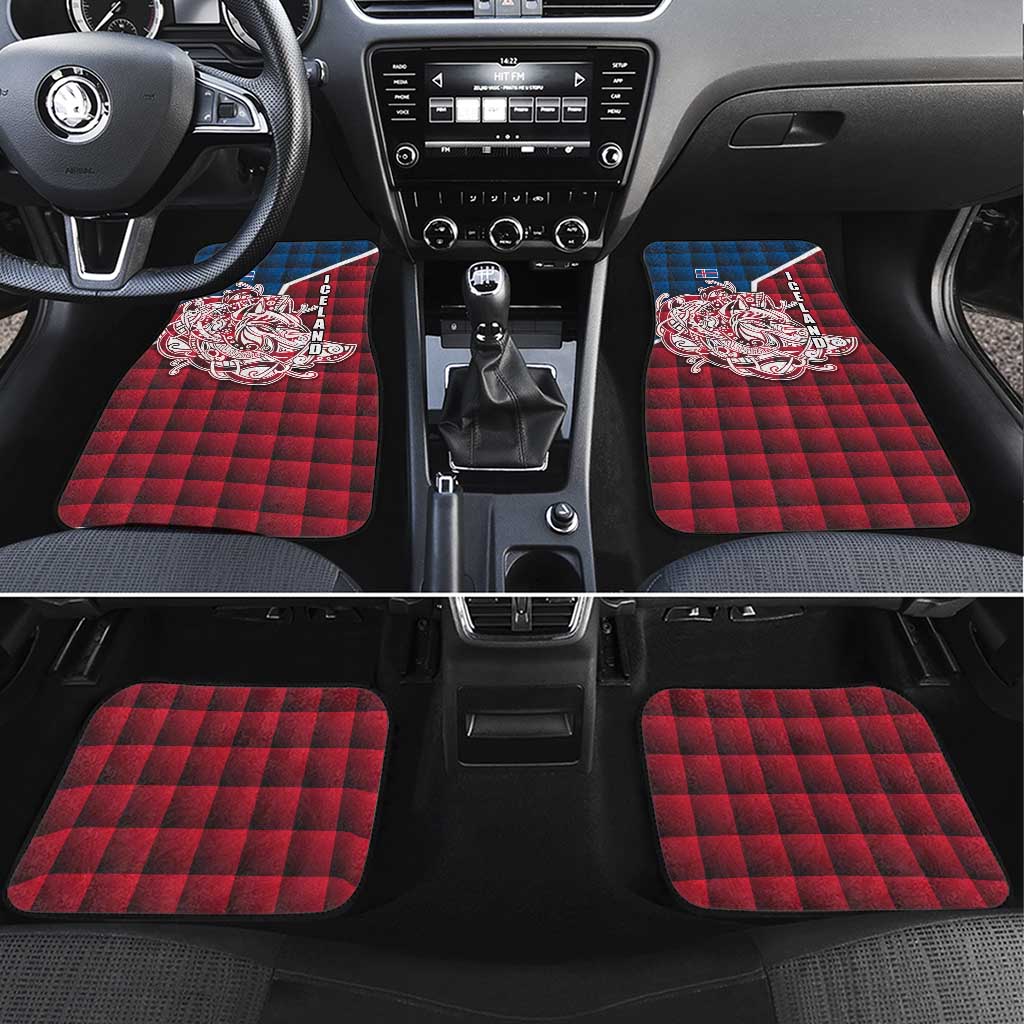 Iceland Crest Car Mats with Viking Dragon and Icelandic Flag Plaid Pattern - Wonder Print Shop