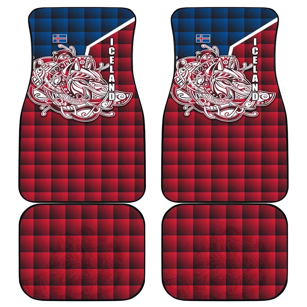 Iceland Crest Car Mats with Viking Dragon and Icelandic Flag Plaid Pattern - Wonder Print Shop