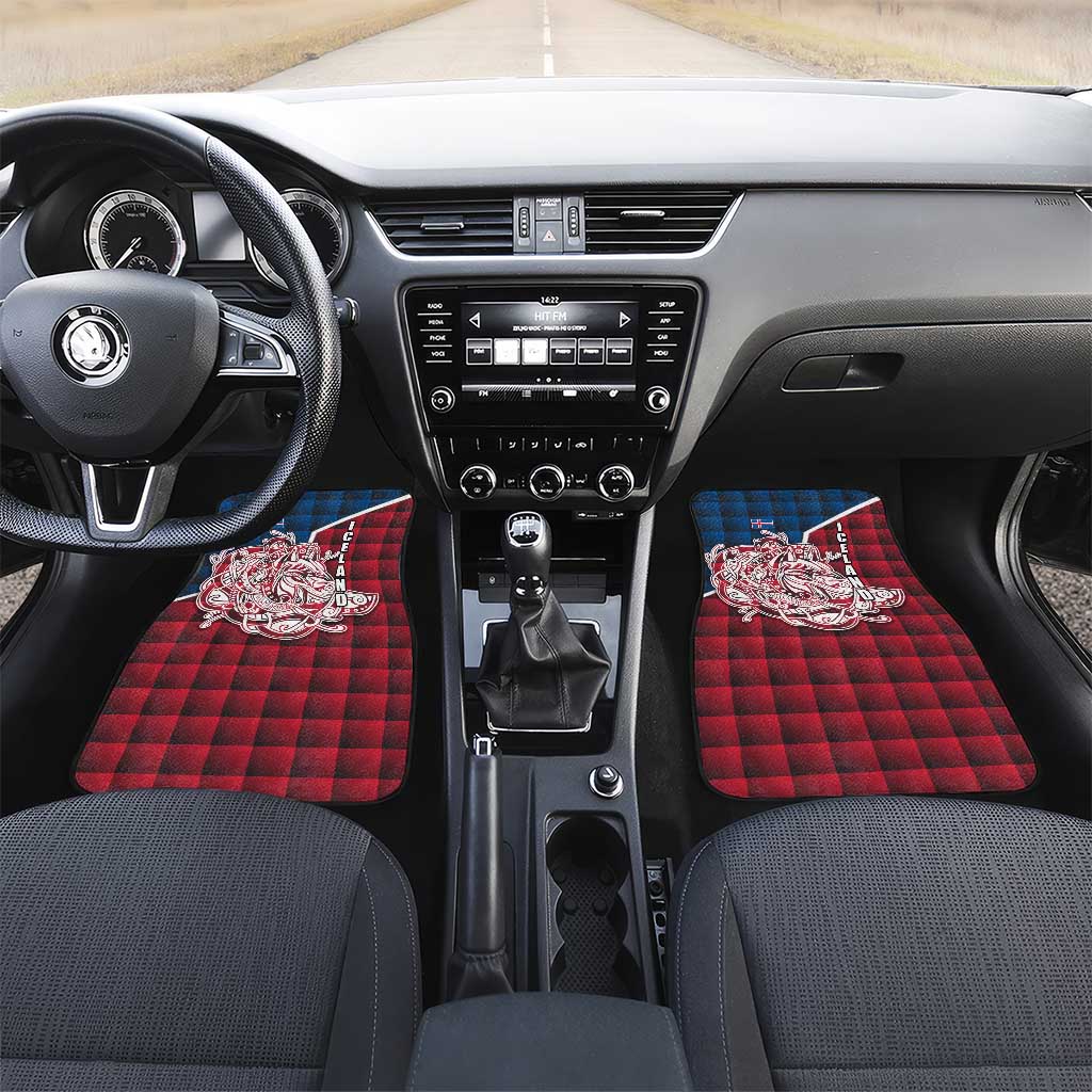 Iceland Crest Car Mats with Viking Dragon and Icelandic Flag Plaid Pattern - Wonder Print Shop