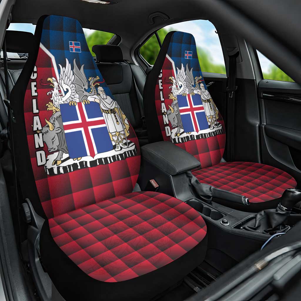 Iceland Crest Car Seat Cover with Viking Dragon and Icelandic Flag Plaid Pattern - Wonder Print Shop